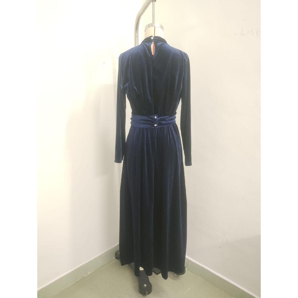 Fall Winter Women's Velvet Long Sleeve Midi Dress High Waist Slimming Elegant Large Swing Dress