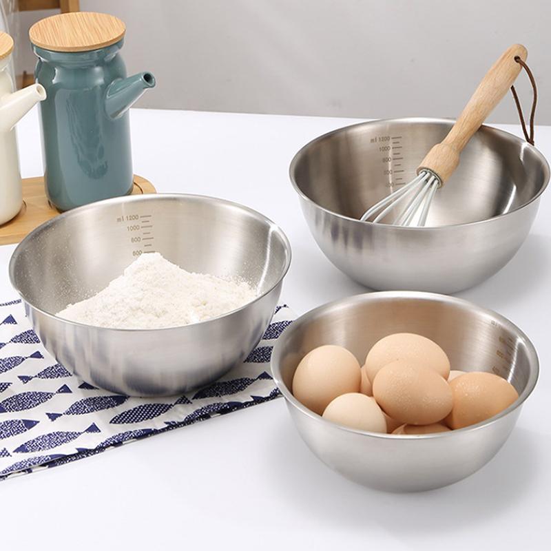 3Pcs Stainless Steel Salad Bowls Set Oven Safe Durable Kitchen Mixing Bowls With Measurement Marks For Baking And Mixing