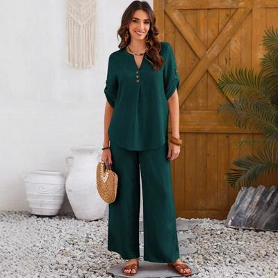 Women's Loose Casual Suit Set, Color Short,Sleeve Pants Set