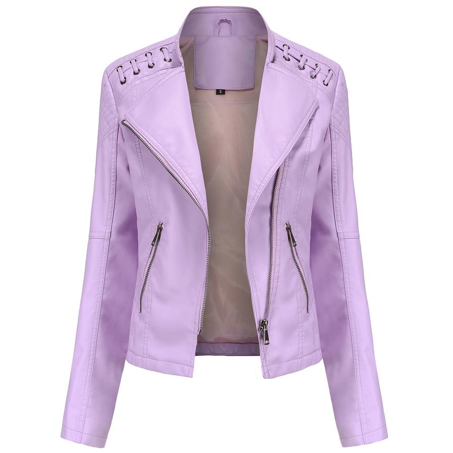 Women's Stylish Faux Leather Jacket Classic PU Moto Biker Fashion Zip Up Casual Short Coat Slim Outerwear with Retro Lacing Detail S-4XL Plus Size