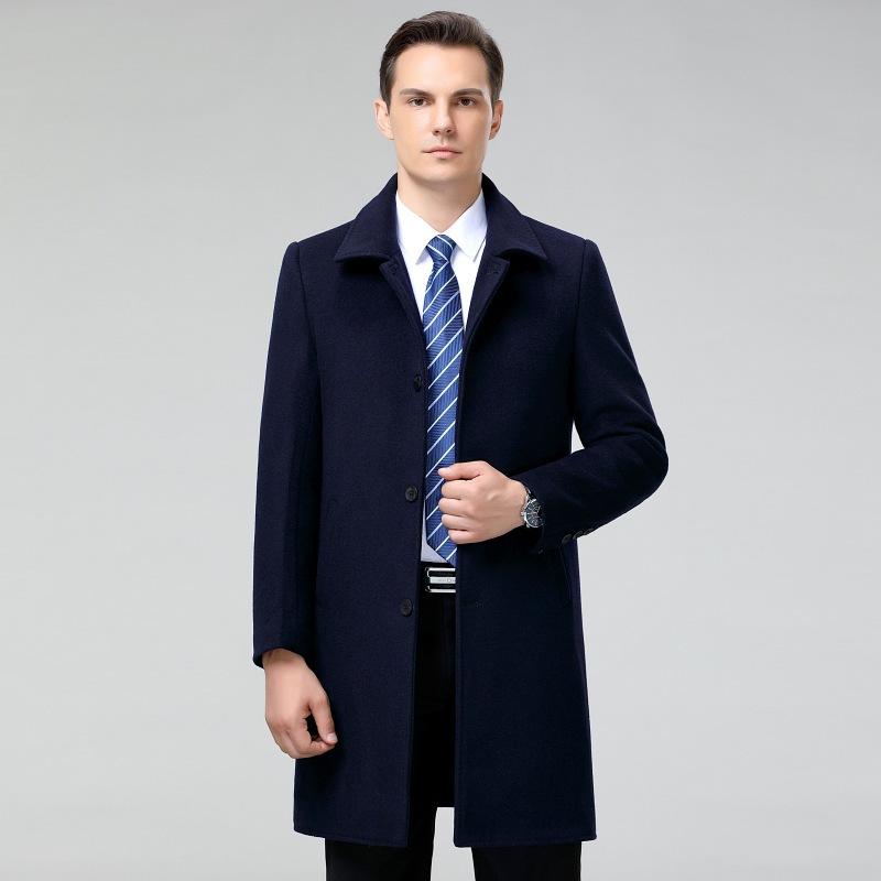 High-end cashmere men's mid-length coat, middle-aged autumn and winter windbreaker, loose woolen jacket, casual coat