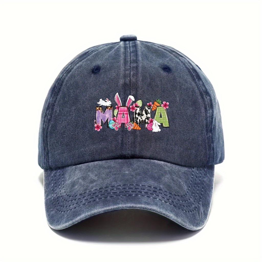 Easter Bunny Mama Letter Print Washed Baseball Cap Adjustable Casual Polyester Snapback Hat Unisex