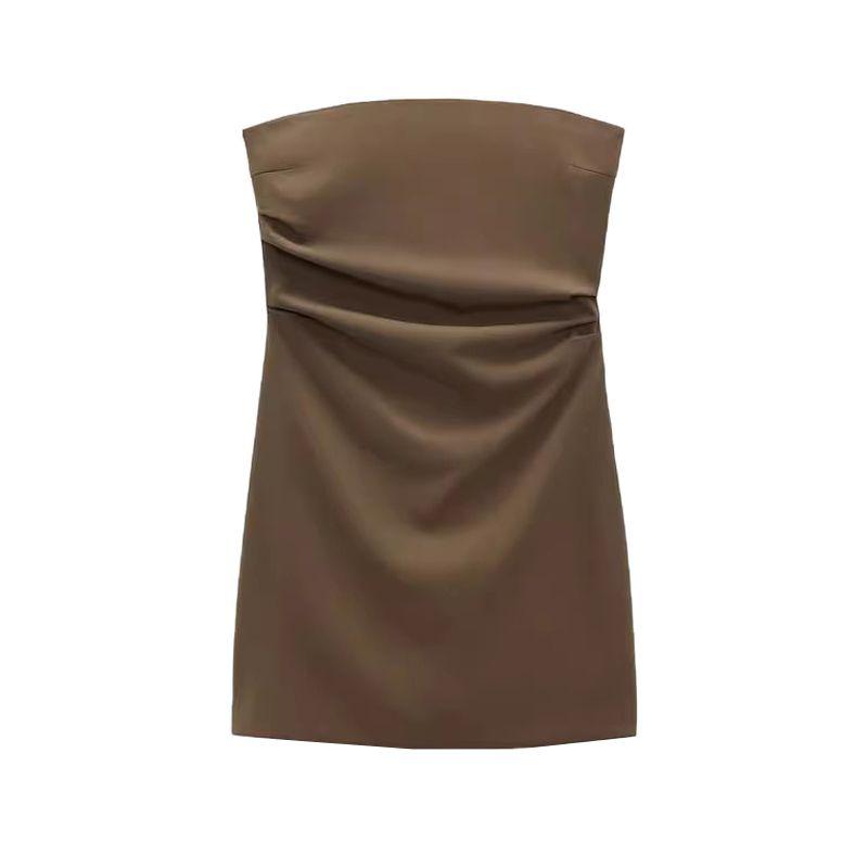 Spring New Style White Ruched Silm Straight Collar Tube Top Dress 7905717 3067365 3180332