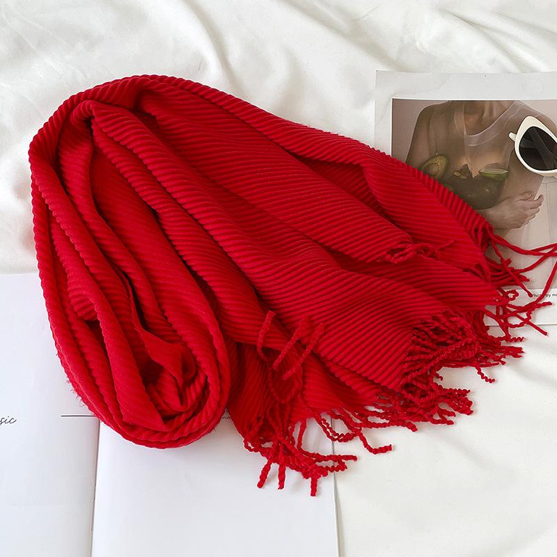 Solid Color Scarf Imitation Cashmere Scarf Winter Thickened Warm Multi-Color Scarf Women'S Long Fringed Shawl