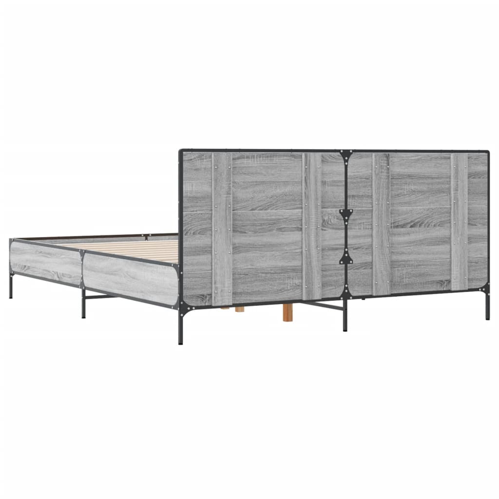 Bed Frame Grey Sonoma 120 x 190 cm Particleboard and Metal