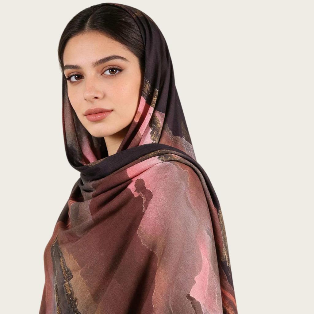 A217 Premium Watercolor Silk-Cotton Long Scarf & Turkish Headscarf