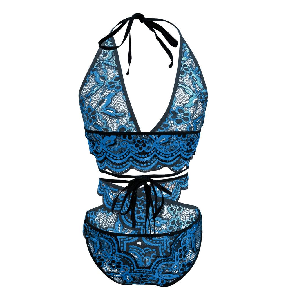 Damen Sexy Dessous Set Bestickter Spitzen-BH und Tanga Dessous Mesh Sheer Sexy