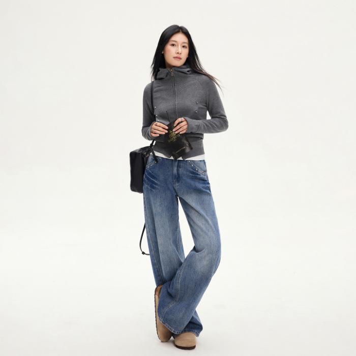 

Women s Autumn Retro Loose Wide-Leg Jeans with Floor-Length Draping and Pocket Design Extra Large