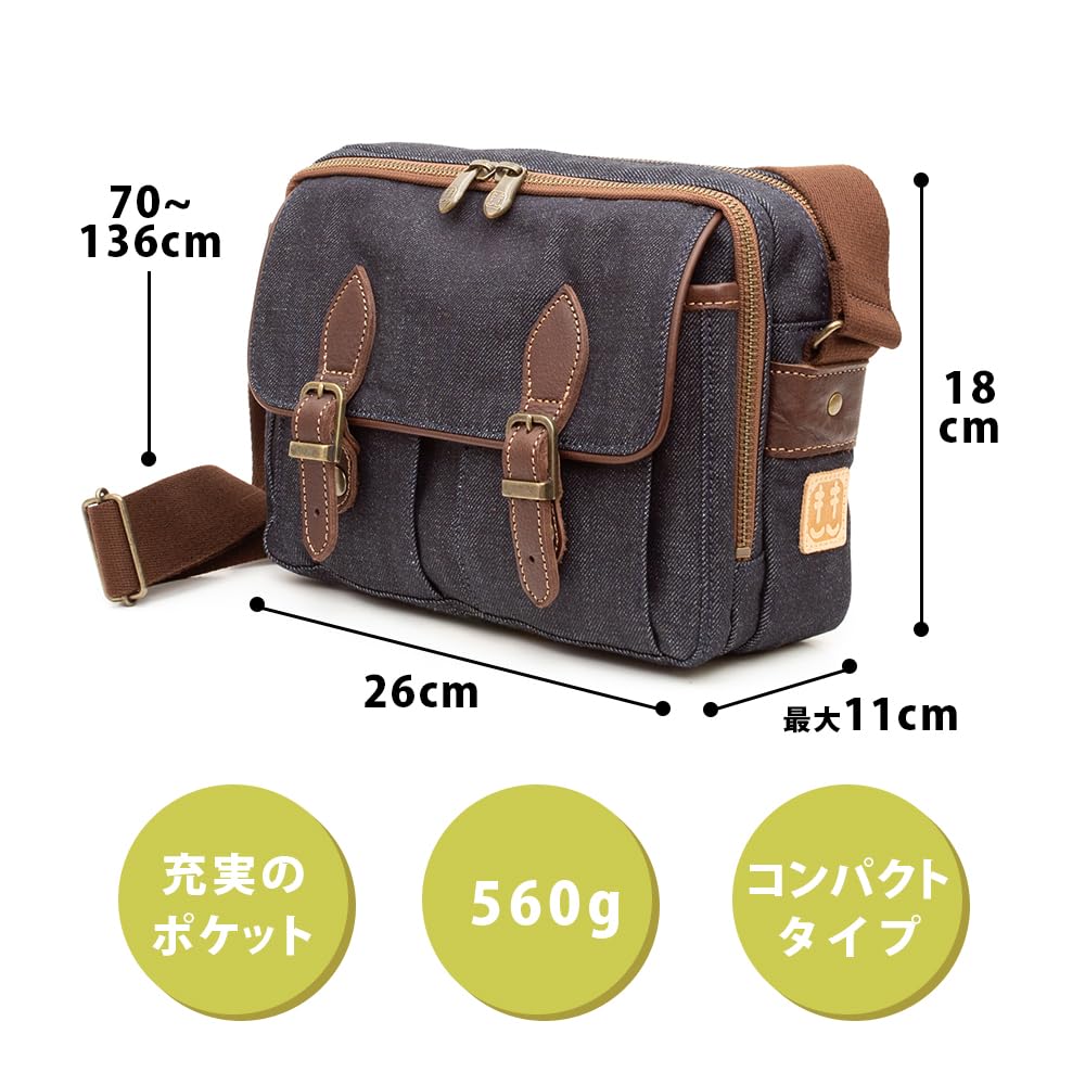 Creare Kiki Men's Shoulder Bag, Lightweight, Crossbody, Made in Japan, Made with Okayama Denim, Multi-functional Pocket Shoulder Bag, Toyooka Bag,