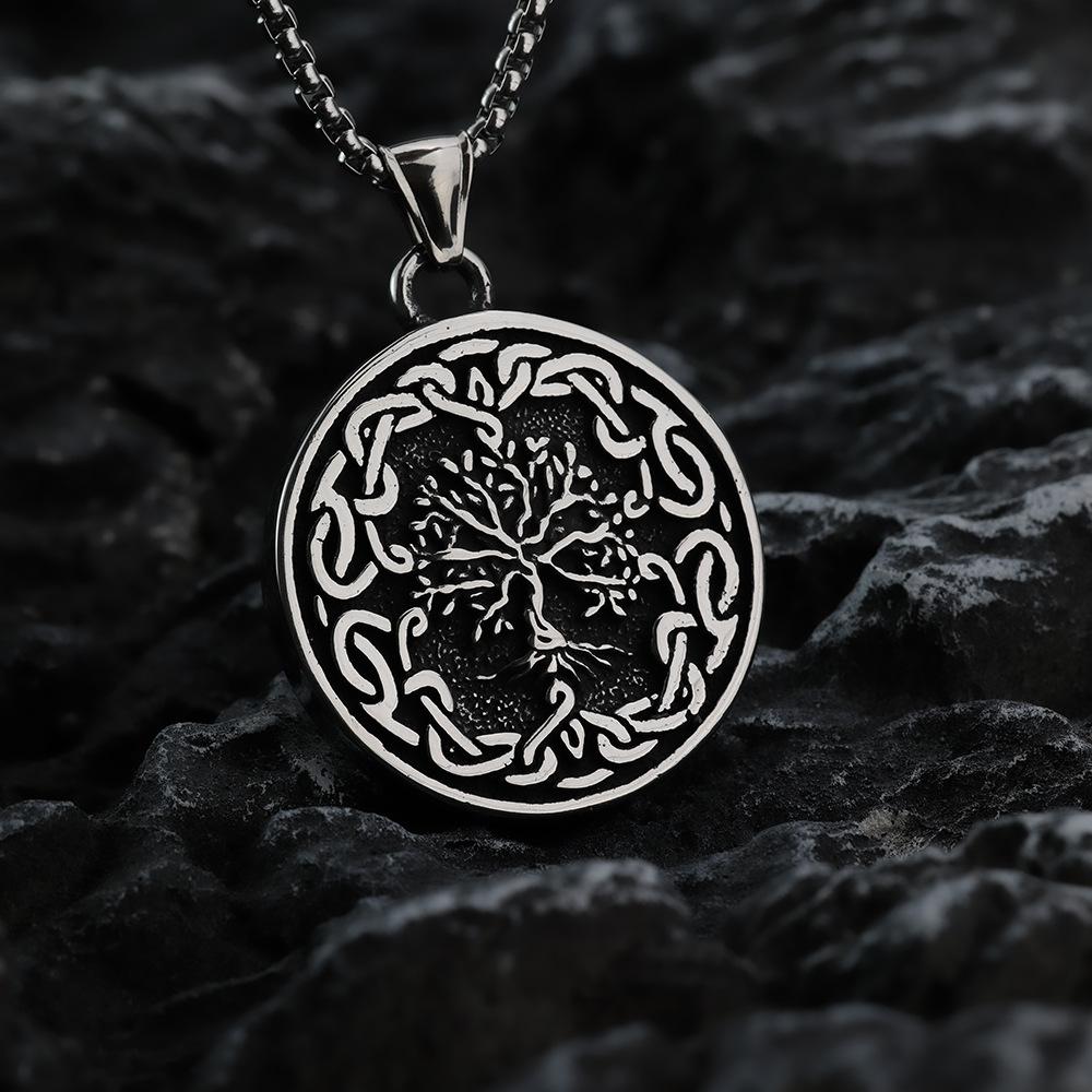 Vintage Stainless Steel Men's Tree of Life Pendant Necklace with Engraving
