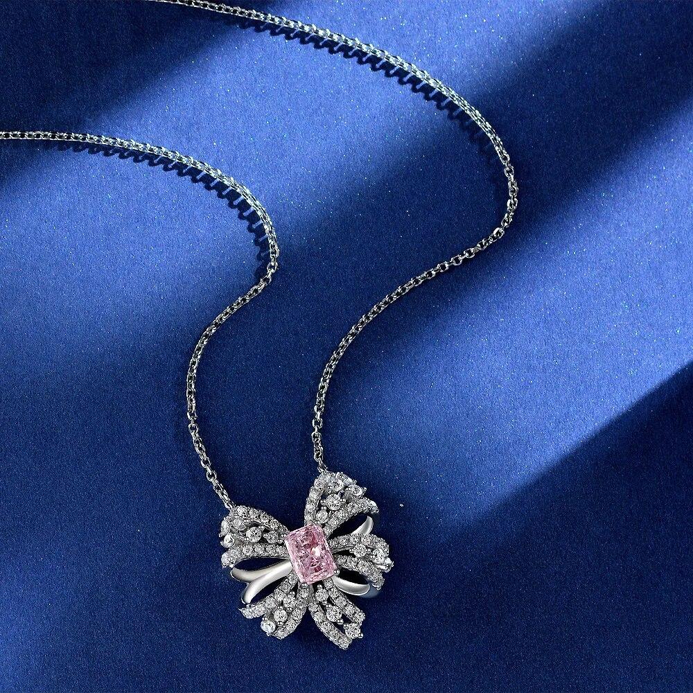 Nový 100% 925 Sterling Silver 1,5karátový diamantový náhrdelník s vysokým obsahem uhlíku Přívěsek s mašlí pro ženy Šumivé svatební šperky dárky