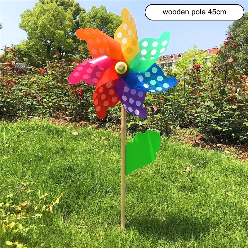 1 Piece 14/18/24/32Cm Wooden Pole Seven Leaf Colorful Diy Windmill Garden Yard Party Outdoor Wind Spinner Ornament Kids Toys
