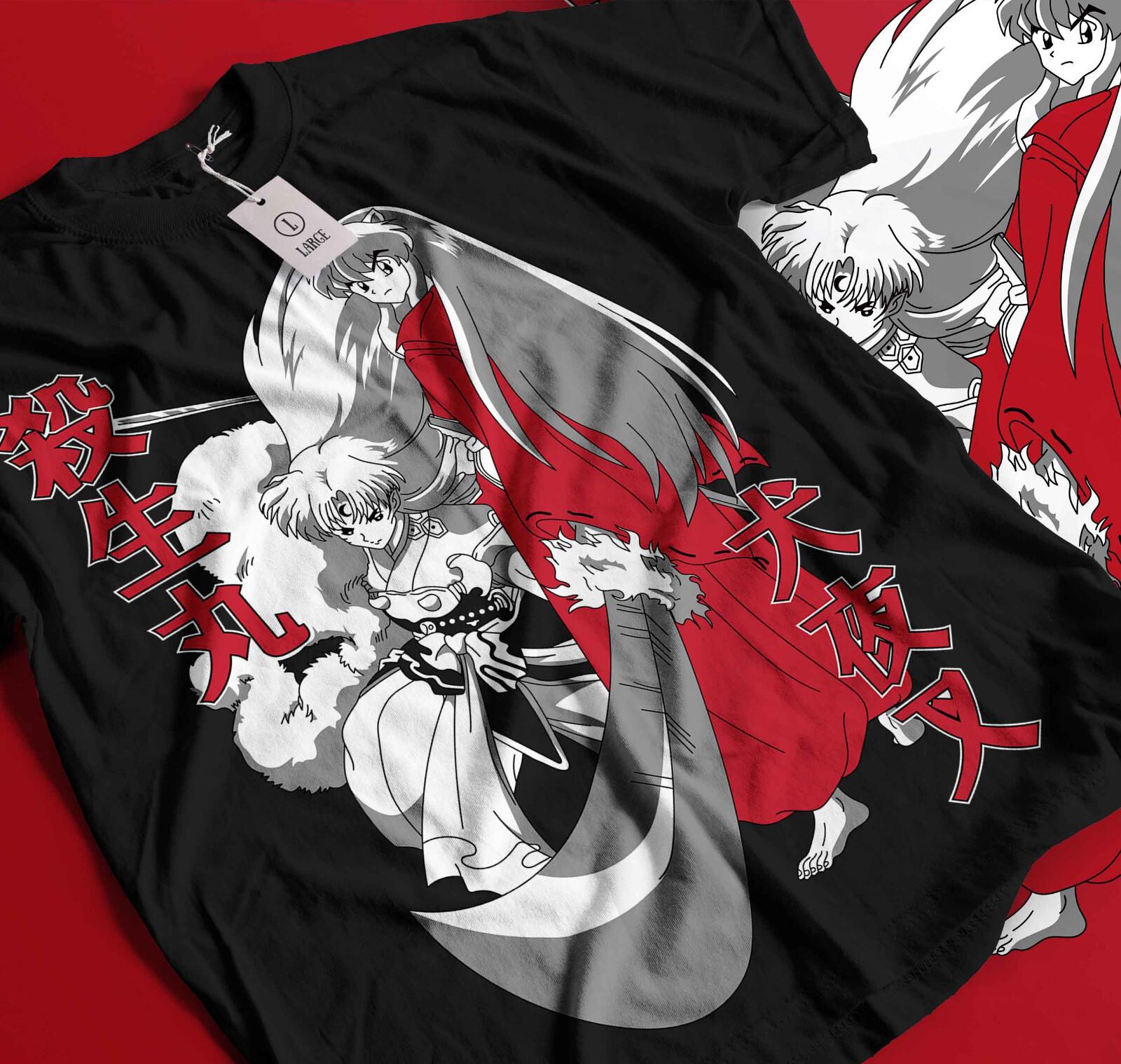 Inuyasha Sesshomaru T-Shirt Mens Womens Tees Top Red Moon Inu Yasha Kawaii Anime Tee Shirt Black 299 L