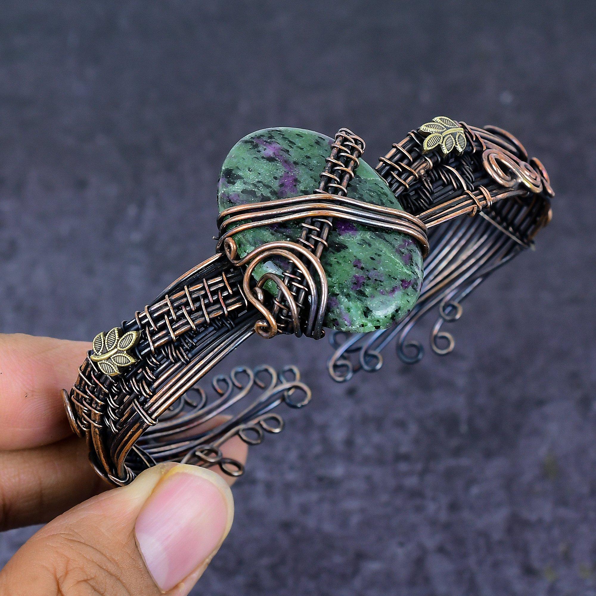 

Натуральный рубин цоизит драгоценный камень медная проволока обмотка манжета браслет регулируемый Y2q44