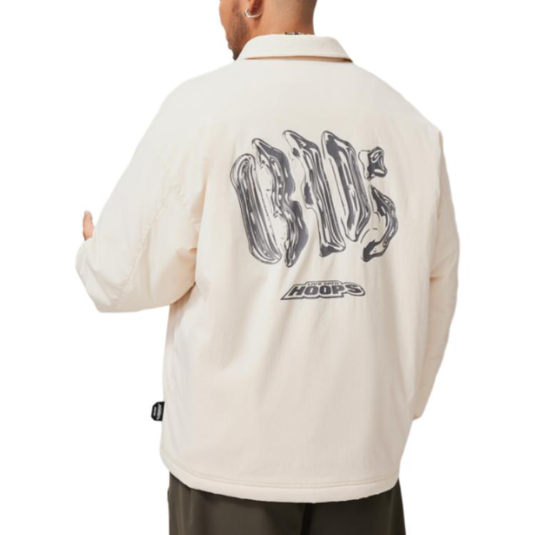 Li Ning Badfive Comfortable Casual Simple Zipper Letter Print Polo Loose Fleece Jacket Men jackets Rock-White Gray AFDU503-4