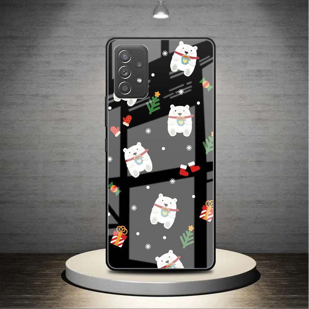 Glass Case For Samsung Galaxy A52 A71 A50 A51 A70 A21s A31 A72 A10 A12 A30 A22 5G Phone Cover  Snowman Christmas Cartoon