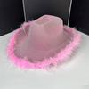 Plush Brim Cowboy Bucket Hat Pink Silver Panama Hat New Fisherman Cap  for Camping Hiking