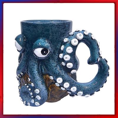 Blue Octopus Mug Handmade Statue With Handle Coffee Milk Tea Juice Hot and Cold Drinkware Cup for Sea Lovers Coffee Addicts