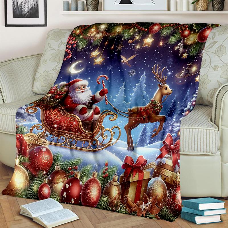 Merry Christmas Cartoon Santa Claus Christmas Tree Festival Gift Blanket,Soft Throw Blanket for Home Bedroom Bed Sofa Cover Kid