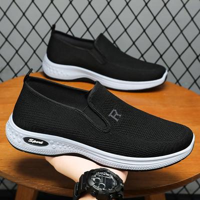Shoes Men's Soft Sole Comfortable Single Shoes Casual Shoes Flying Woven Breathable Mesh Shoes One Pedal Lazy Shoes Dad Shoes
