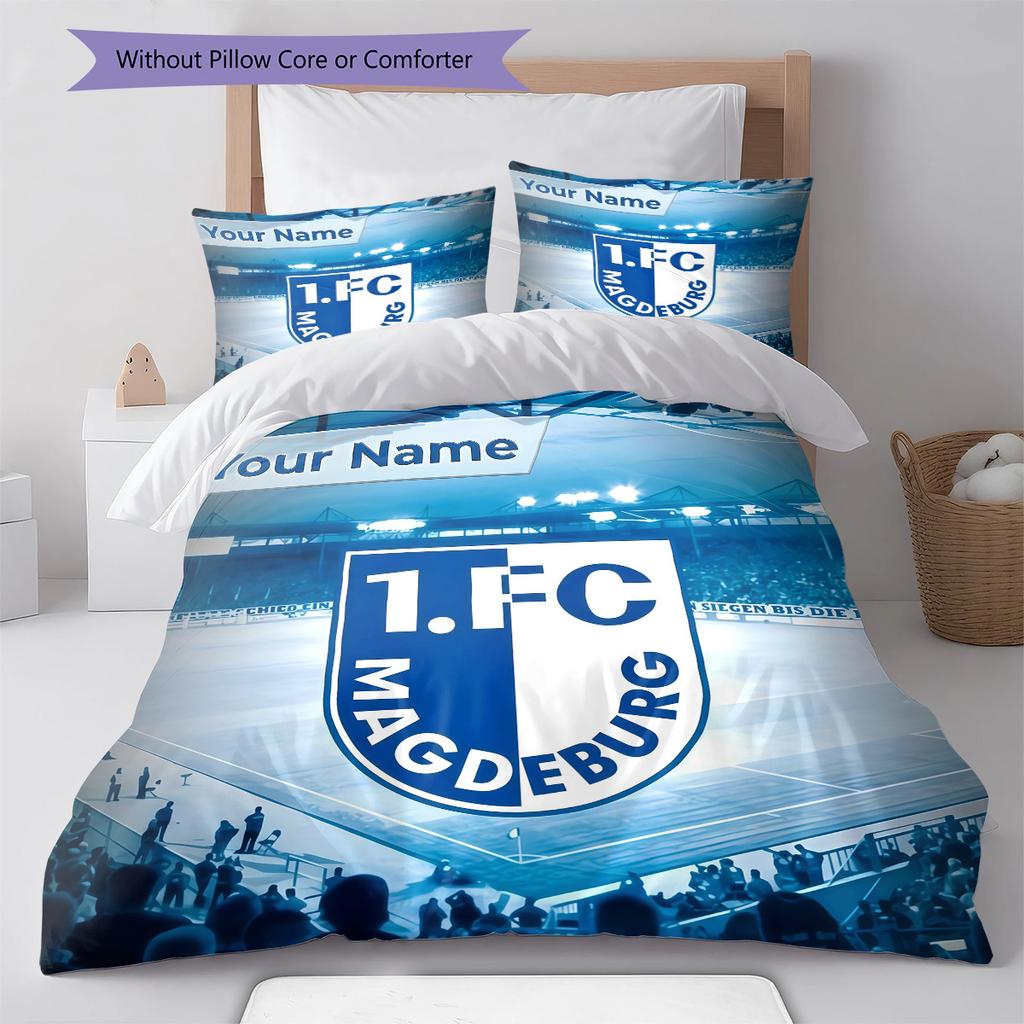 Benutzerdefinierter Name 1. FC Magdeburg Bettwäsche, Steppbett-Set Bettbezug Kissenbezug Zuhause Geburtstagsgeschenk(1 Bettbezug + 2 Kissenbezüge, ohne Füllung) -HE1