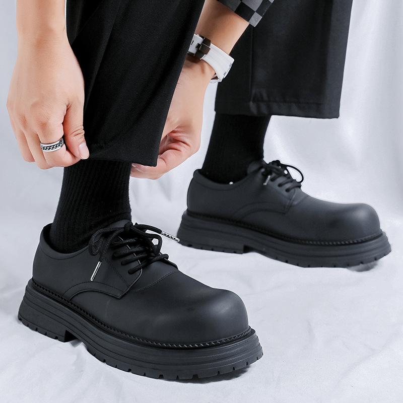 Men's thick-soled heightened derby shoes, retro and old big head shoes, uncomfortable lace-up low-top shoes-R