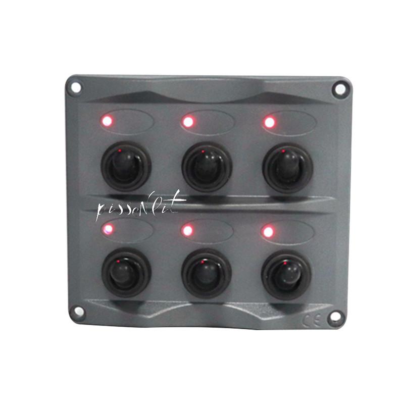 12V/24V Car RV Yacht Conversion Panel 6 Sets of ON-OFF Shaker Switch Panel Switch with LED Indicator with Manual 28PCS Sticker