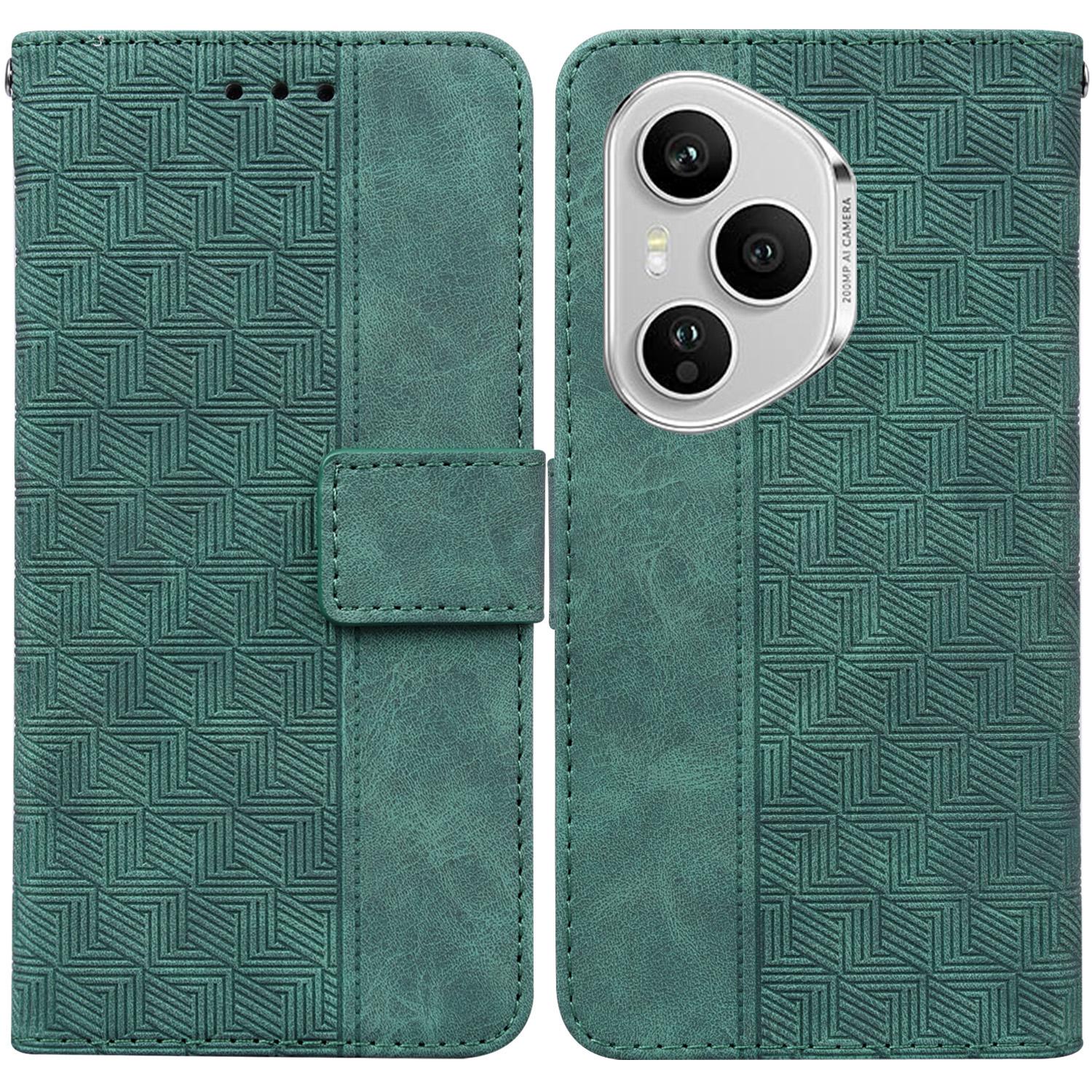 

Для Honor 400 Pro 5G (Глобальний) Чохол Геометричний візерунок Шкіряний гаманець Чохол для телефону з ремінцем на зап ясті Green