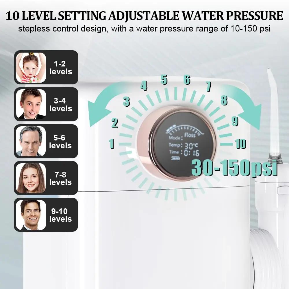 Hydropulseur 900mL Irrigateur Buccal avec 6 Embouts et 10 Niveaux de Pression, Soin Dentaire Portable pour la Famille, Nettoyeur de Dents Sans Fil