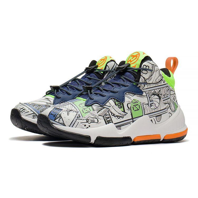 Li Ning Bequeme Vielseitige Rutschfeste Stoßdämpfende Abriebfeste Mid-Top Basketballschuhe Kinder Sneaker Weiß Blau YKBS088-5