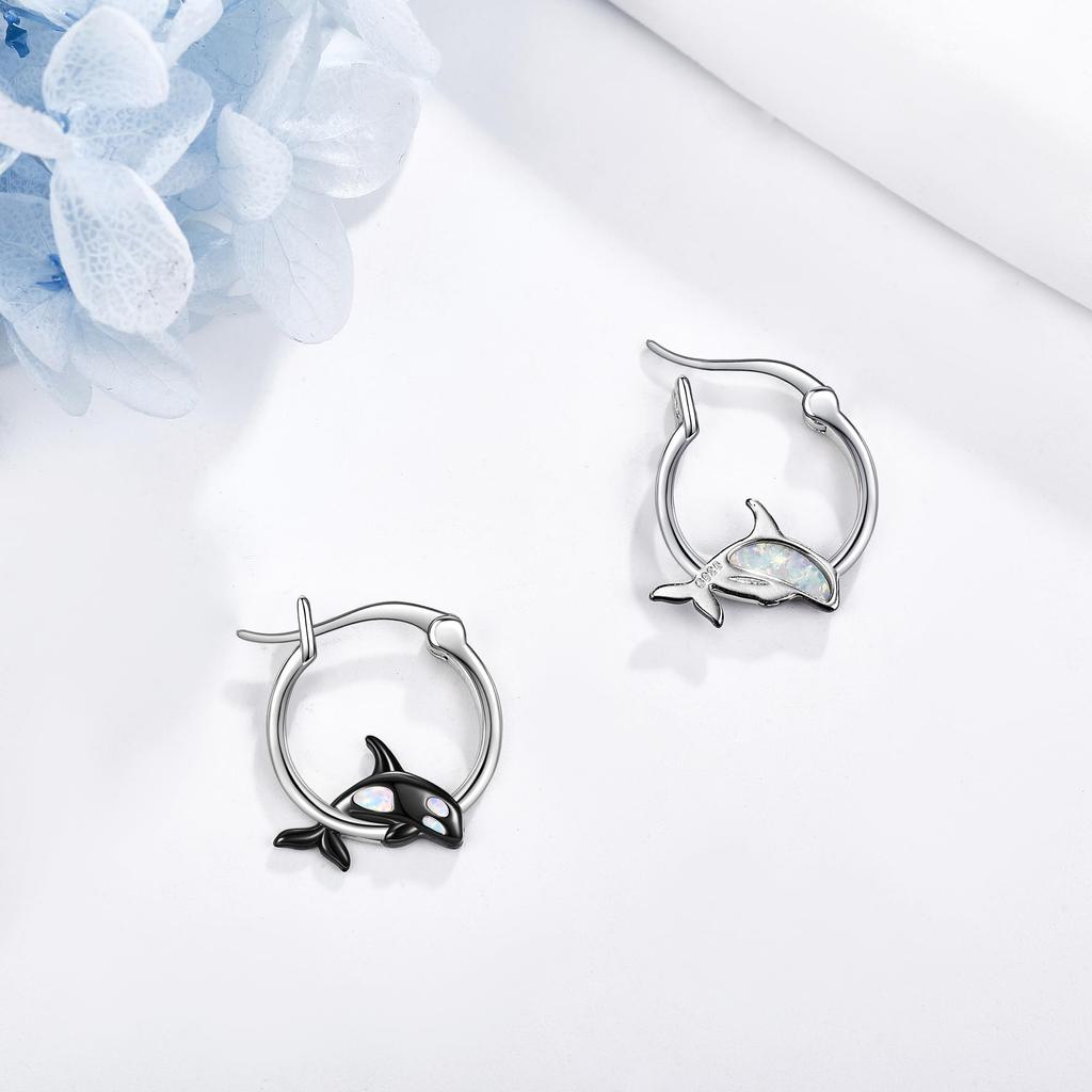 Killer whale earrings for 925 killer whale hoop killer whale birthday present women, silver, hypoallergenic, whale, earrings, goods, accessories,