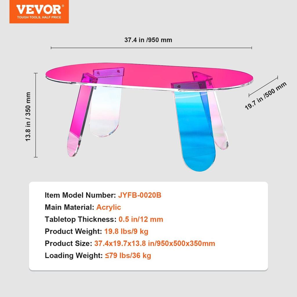 Acrylic Coffee Table, Iridescent Acrylic End Table, 13.8 Inch High Colorful Acrylic Side Table, for Coffee, Drink, Food, Snack Used In Living Room,