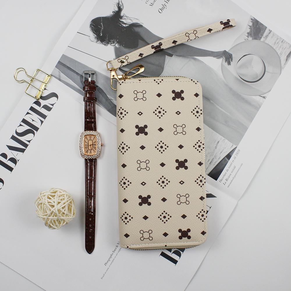 2-teiliges Set Damen Casual Sportuhr Geldbörsen Mode Exquisite Leder Retro Armband Modische Uhr für Teenager Bewegung