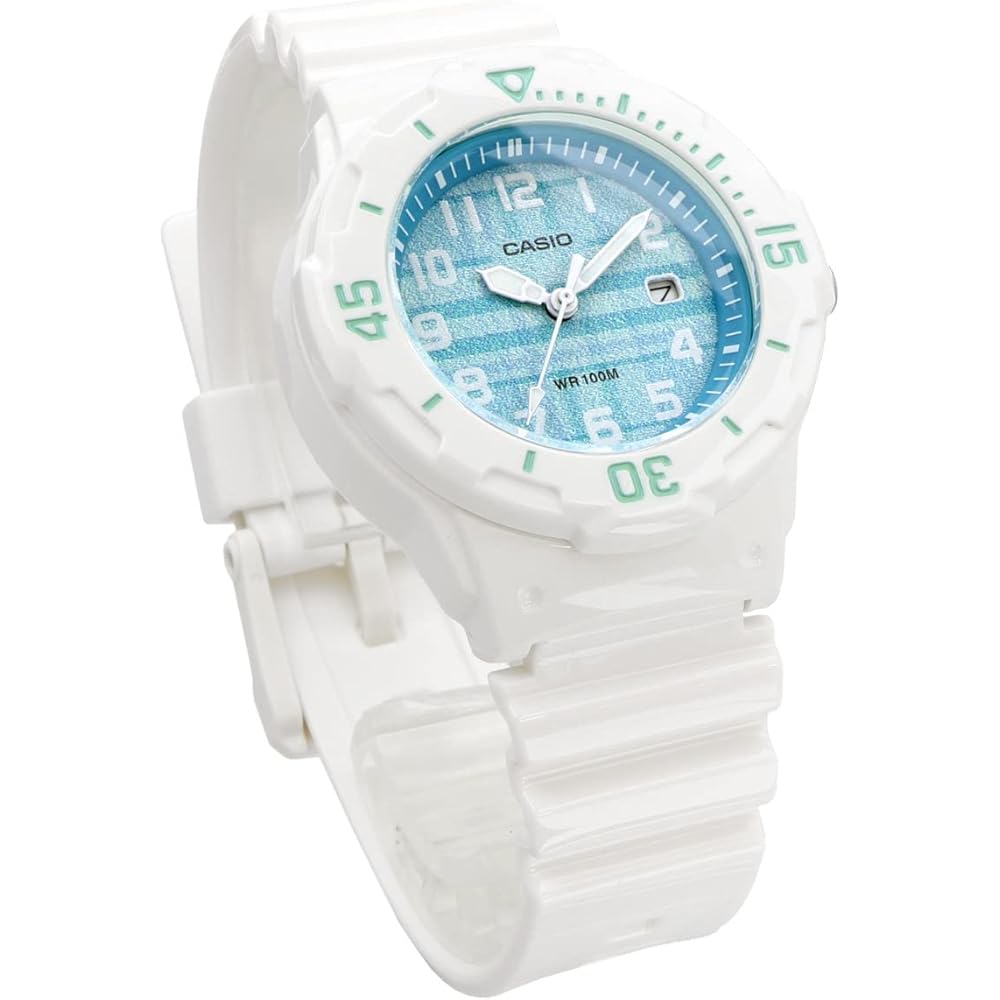 Casio LRW-200H-2CV Analog Watch Women's Kids Gloss White Blue Check Pattern Imported Model