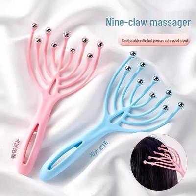 Octopus Head Massager: Nine-Claw Comb & Roller Ball for Scalp Meridian Therapy