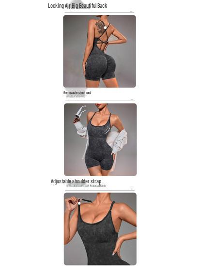 Women's Seamless Criss-Cross Back Yoga Camisole & High-Waist Hip-Lifting Jumpsuit