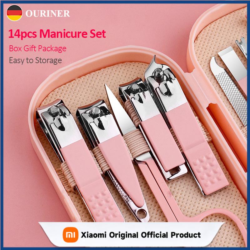 Xiaomi 14 Piece Deluxe Manicure & Pedicure Set Pink And Blue Stainless Steel Nail Scissors, Clippers, Ear Digging Spoon for Men & Women
