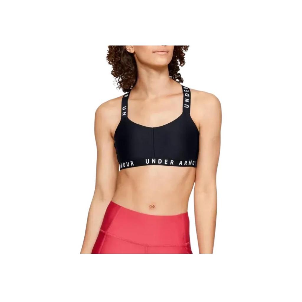 Under Armour Wordmark Strappy Solid Sportlette Women Tops Black 1342646-001