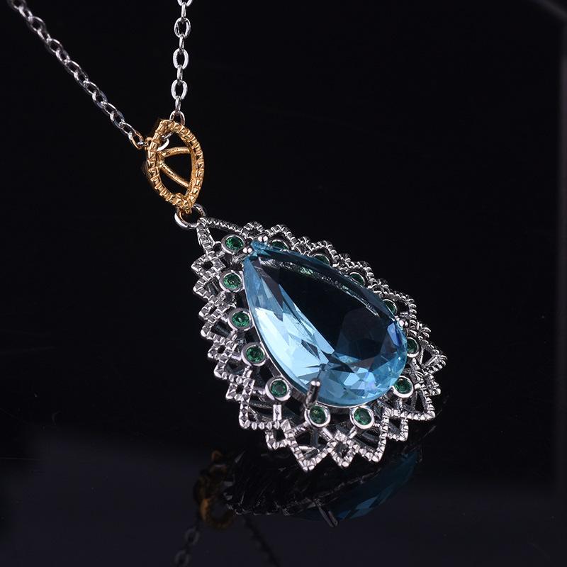 POMOiii Temperament Luxury Drop Sea Blue Zircon Female High-end Pendant Clavicle Chain for Women Charm Wedding Engagement Fine Jewelry