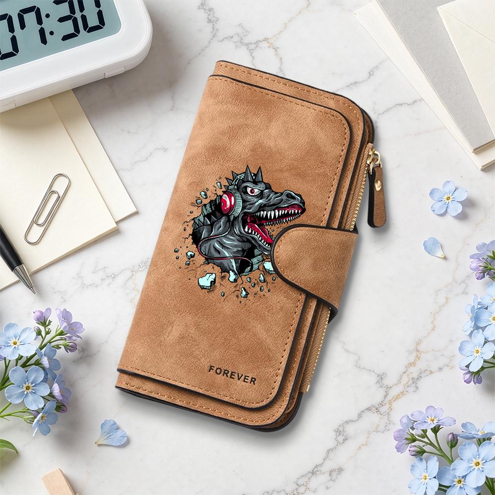 Cool Dinosaur Print Long Wallet Fashion Multi Slot Casual Purse Portable Daily Use Card Holder