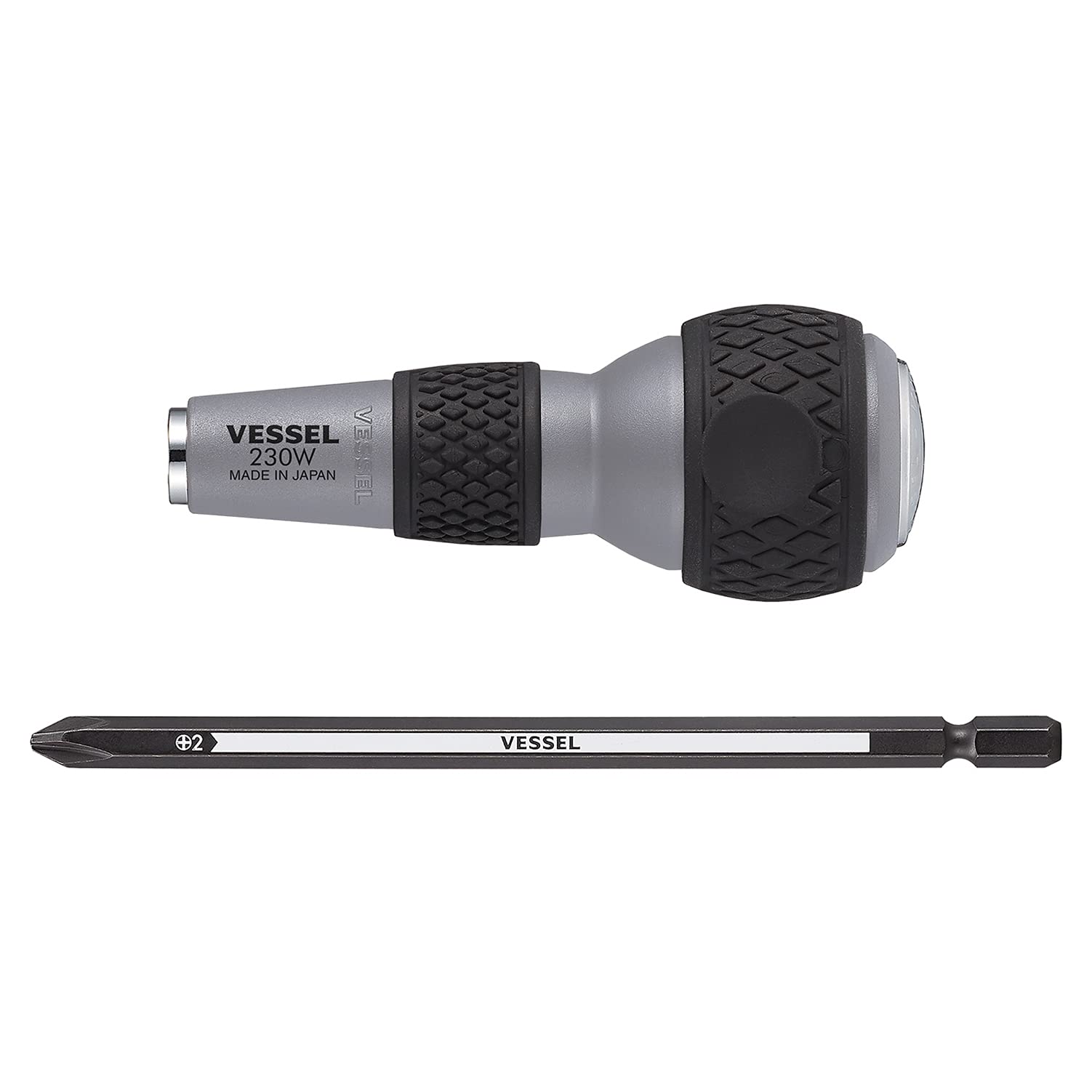 VESSEL Ball Grip Interchangeable Screwdriver with Bits Through-Hole +2 230W-2