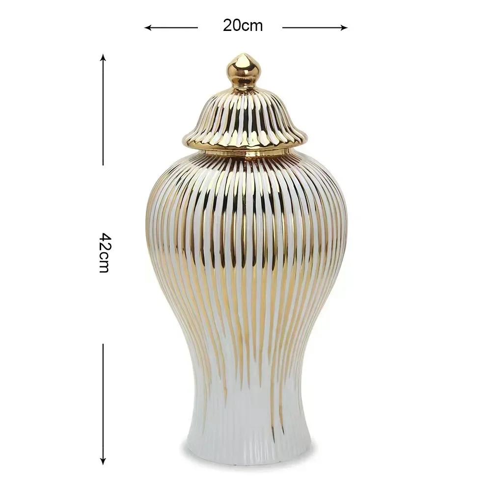 Ceramic Plated Gold Striped Vase Universal Storage Jar Desktop Ornament General Jar Hotel Home Dried Flower Vase Ginger Jar Gift