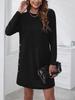 Autumn Trendy Loose Casual Crew Neck Solid Color Design Long Sleeve Short Dress