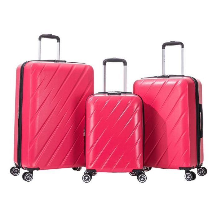 Set of 3 Expandable Suitcases - 100% ABS - LYS Paris 350/3 - Fuchsia