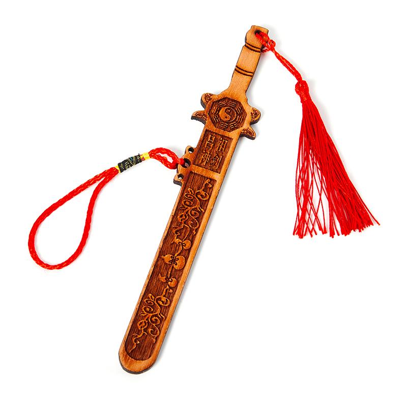 Feng Shui Tai Chi Eight Diagrams The Peach Carving Wood Sword Handicraft Home Carving Decoration Accessories Decor