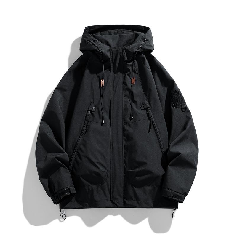 

Men s Spring and Autumn New Fashion Brand Japanese Cargo Jacket Loose Waterproof Functional Wind Hooded Coat S
