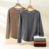Women's Long Sleeve Fleece-Lined Base Layer Top – Solid Color, Slim Fit, Round Neck, Warm for Autumn/Winter.