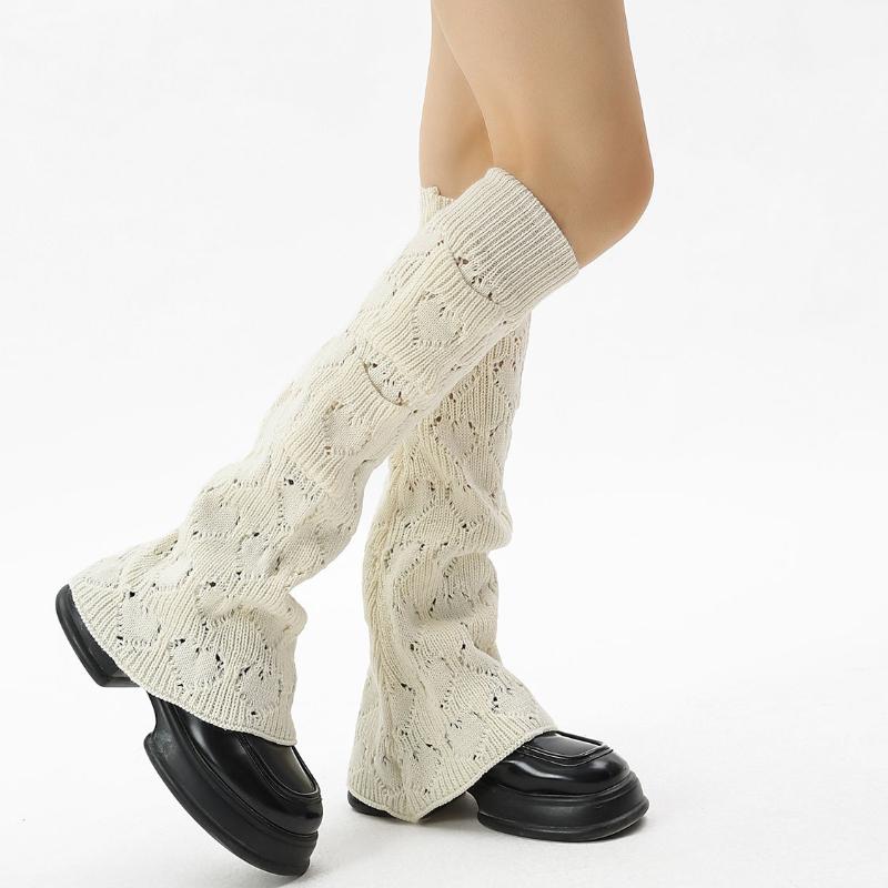 Wide Leg Slimming Flared Leg Warmers JK Slouch Socks Knitted Leg Warmers Y2K Hot Girl Socks Heart Cutout Girlish