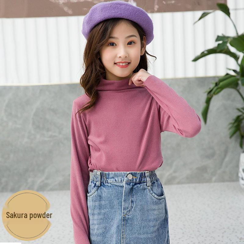 Dětské bezešvé kationtové německé sametové hřejivé tričko - střední límec, elastické, podzimní/zimní styl pro chlapce a dívky