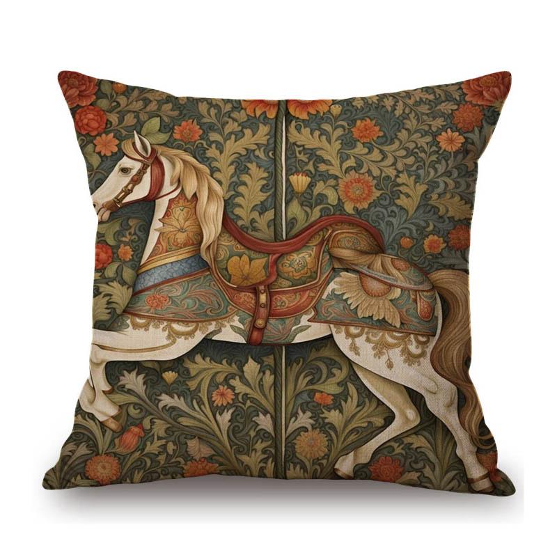 Classic Morris Flower Style Animals Deer Bird Horse Butterfly Night Owl Home Decorative Pillow Case Linen Sofa Cushion Cover